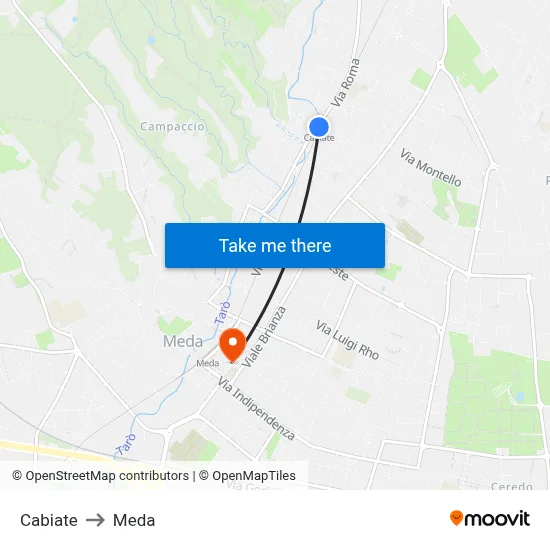 Cabiate to Meda map