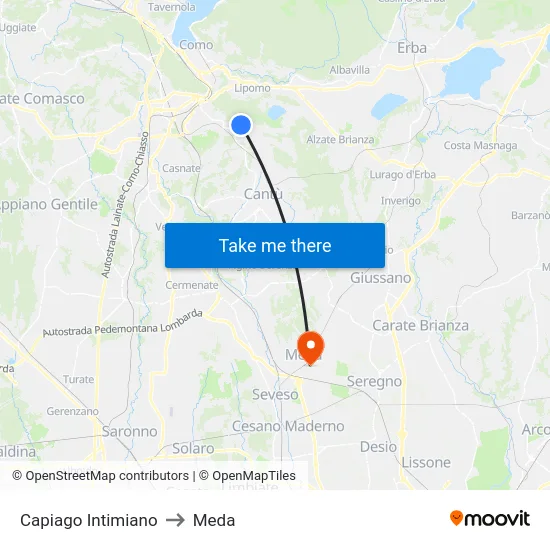 Capiago Intimiano to Meda map