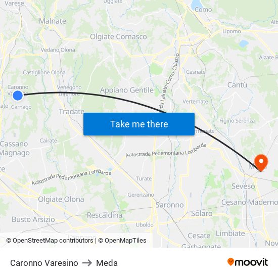Caronno Varesino to Meda map
