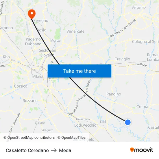 Casaletto Ceredano to Meda map