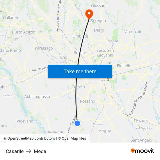 Casarile to Meda map