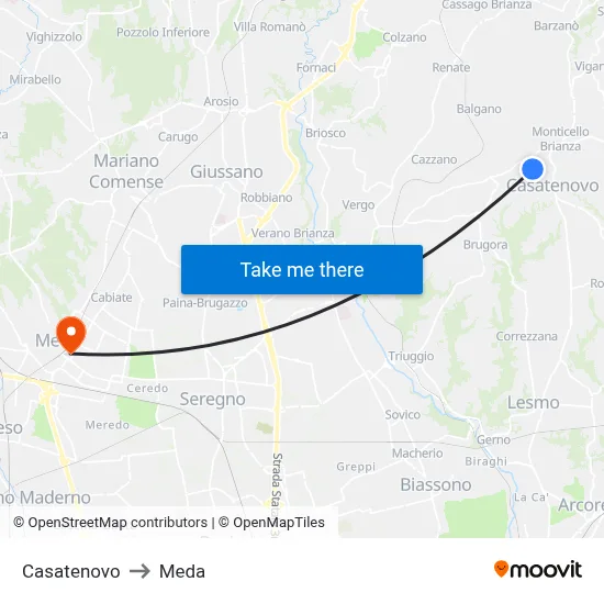 Casatenovo to Meda map