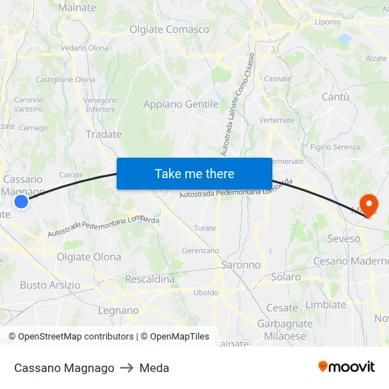 Cassano Magnago to Meda map