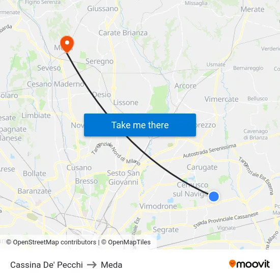 Cassina De' Pecchi to Meda map