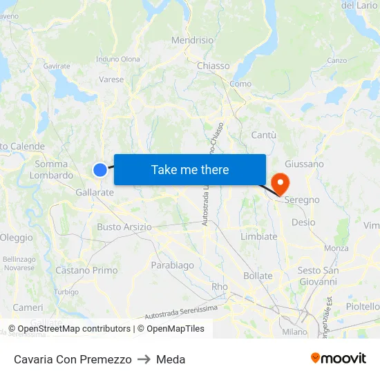 Cavaria Con Premezzo to Meda map