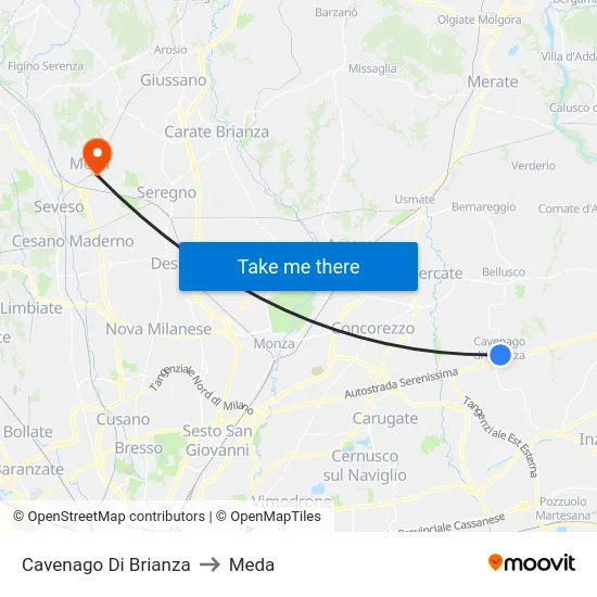 Cavenago di Brianza to Meda map