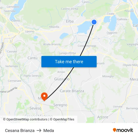 Cesana Brianza to Meda map