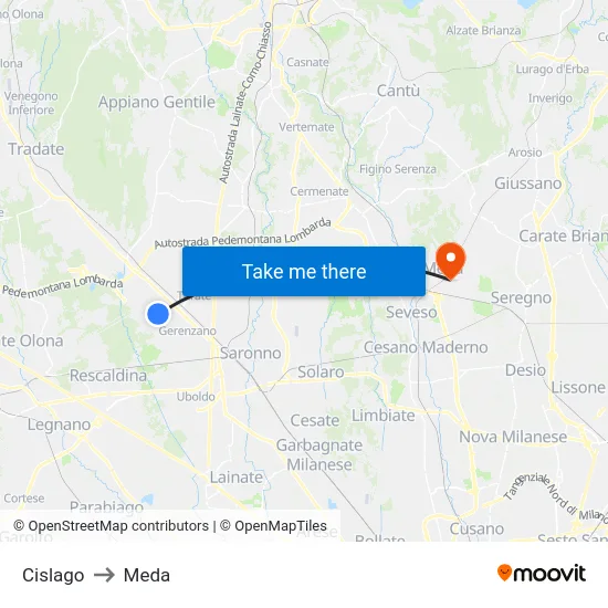 Cislago to Meda map