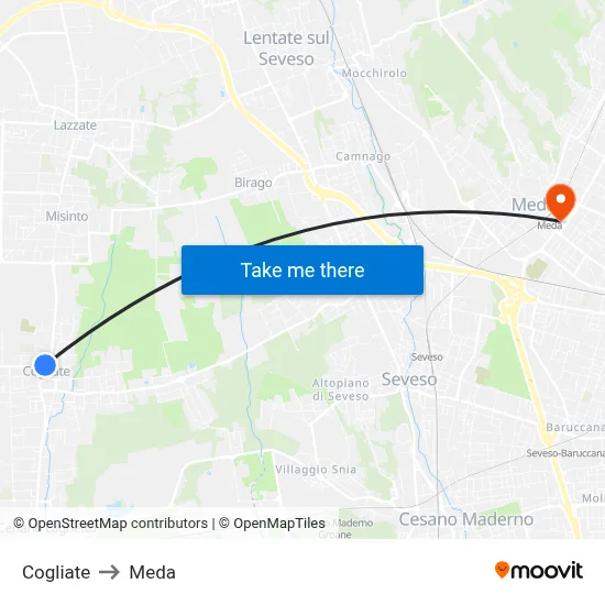 Cogliate to Meda map