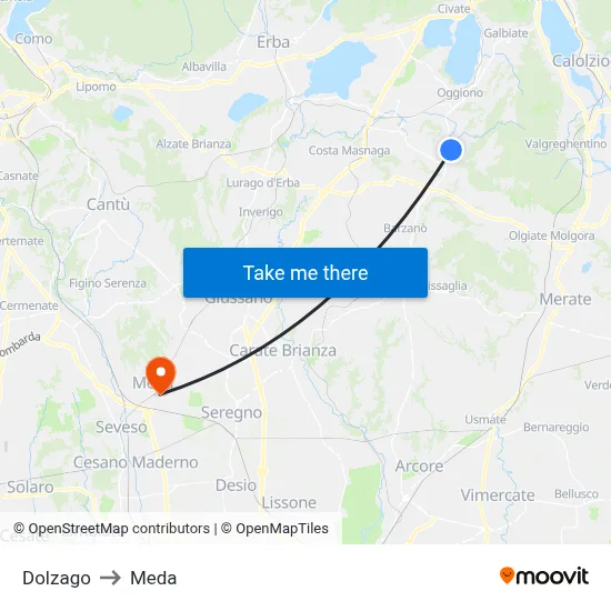 Dolzago to Meda map