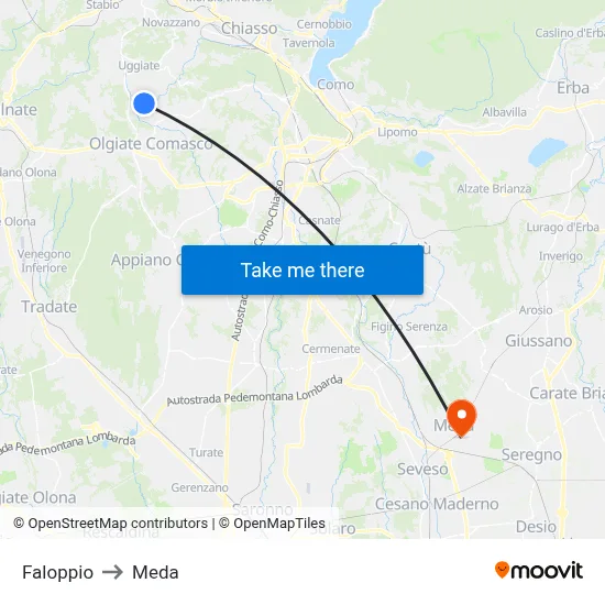 Faloppio to Meda map