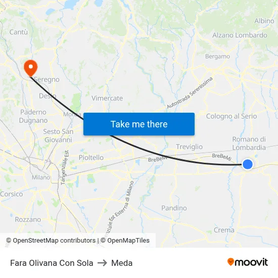 Fara Olivana Con Sola to Meda map