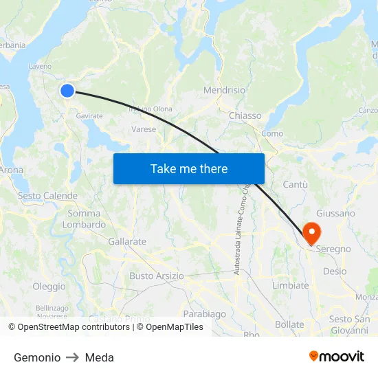 Gemonio to Meda map
