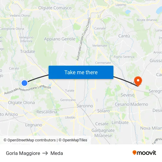Gorla Maggiore to Meda map