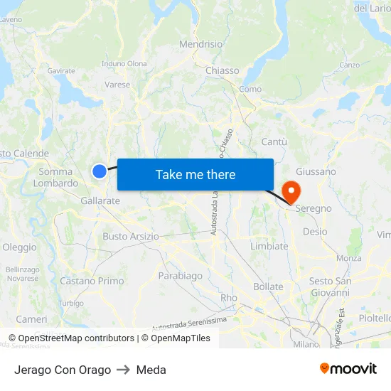 Jerago con Orago to Meda map