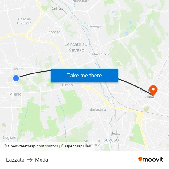 Lazzate to Meda map