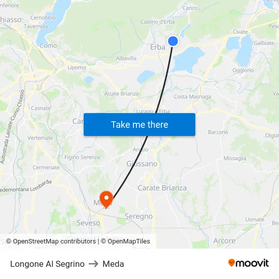 Longone Al Segrino to Meda map