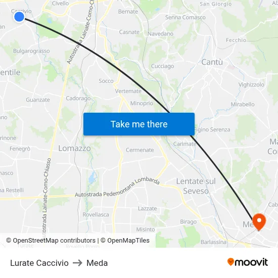 Lurate Caccivio to Meda map