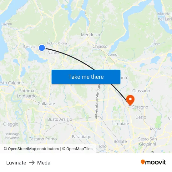 Luvinate to Meda map