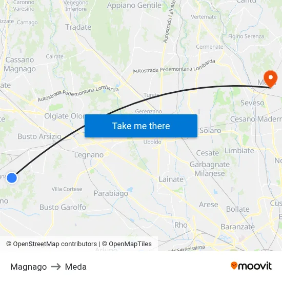 Magnago to Meda map