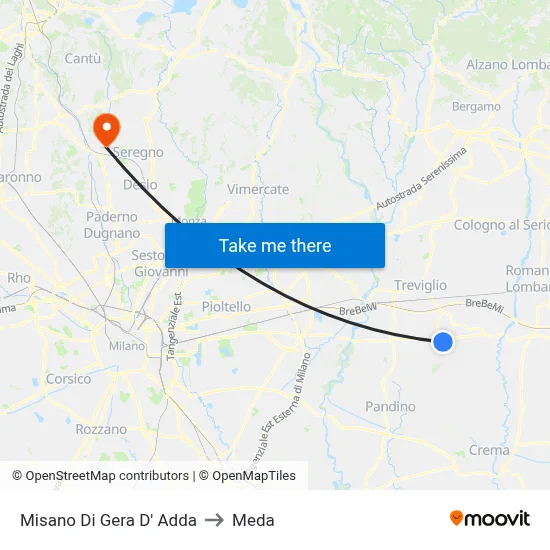 Misano di Gera d'Adda to Meda map