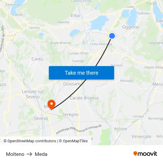 Molteno to Meda map