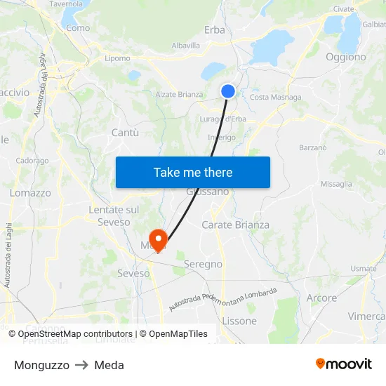 Monguzzo to Meda map
