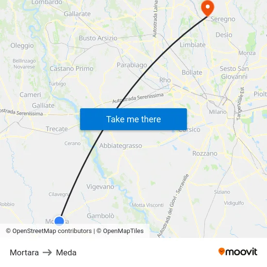 Mortara to Meda map