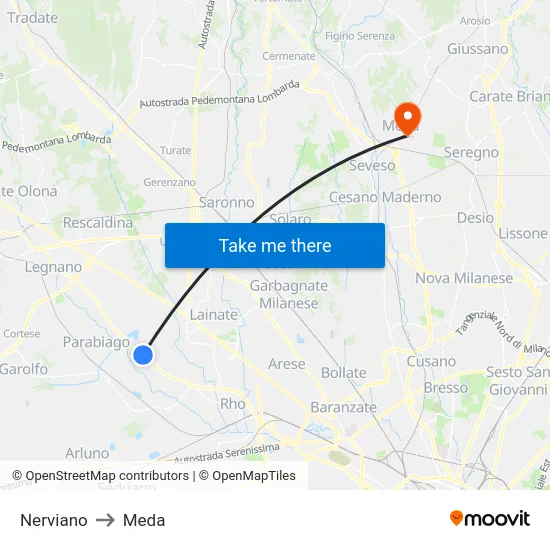 Nerviano to Meda map