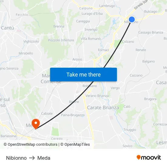 Nibionno to Meda map