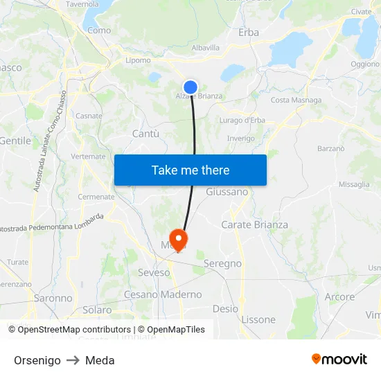 Orsenigo to Meda map