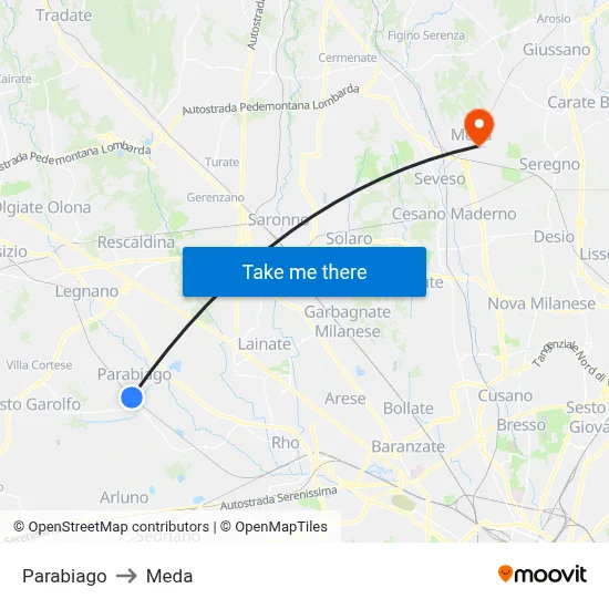 Parabiago to Meda map