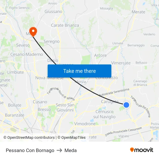 Pessano Con Bornago to Meda map
