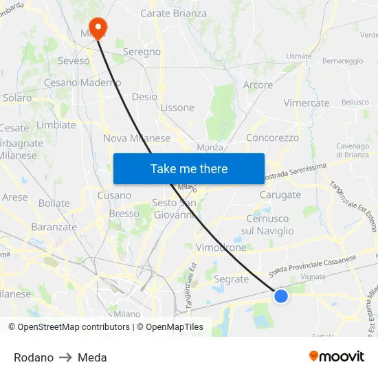 Rodano to Meda map