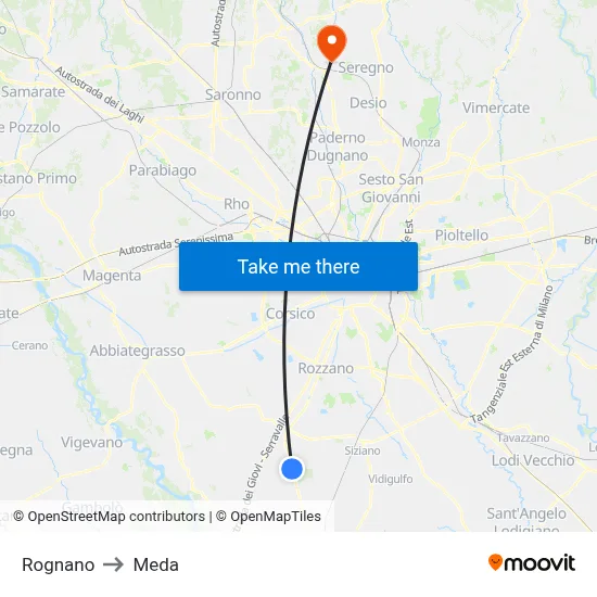 Rognano to Meda map