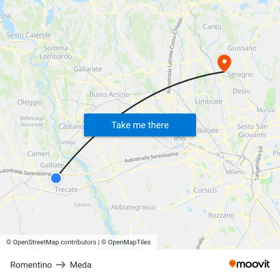 Romentino to Meda map