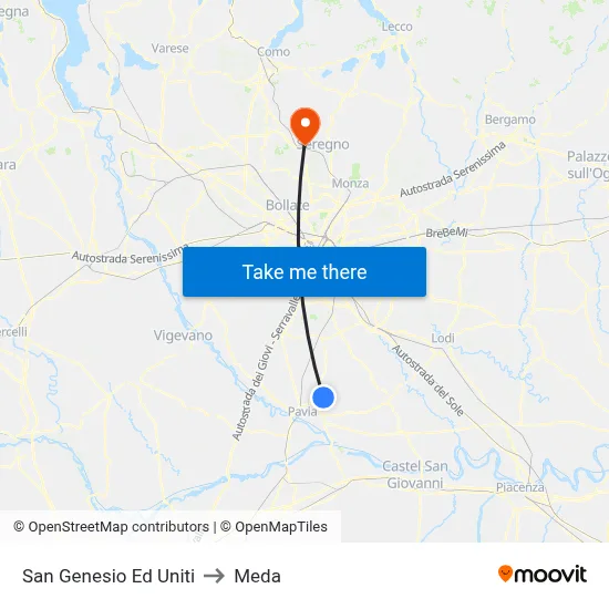 San Genesio Ed Uniti to Meda map
