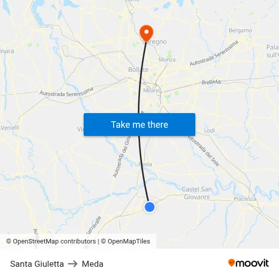 Santa Giuletta to Meda map