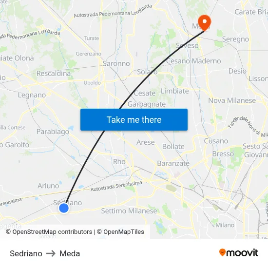 Sedriano to Meda map