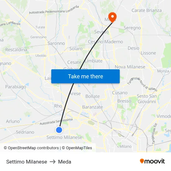 Settimo Milanese to Meda map