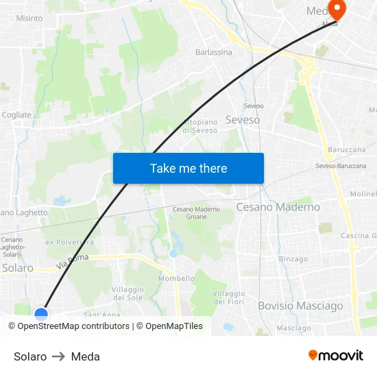 Solaro to Meda map