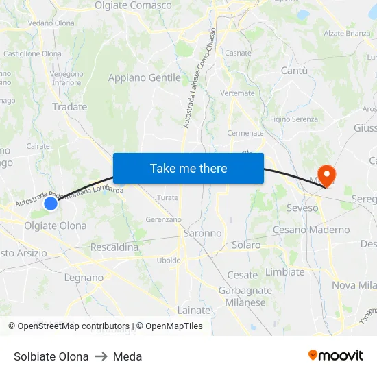 Solbiate Olona to Meda map