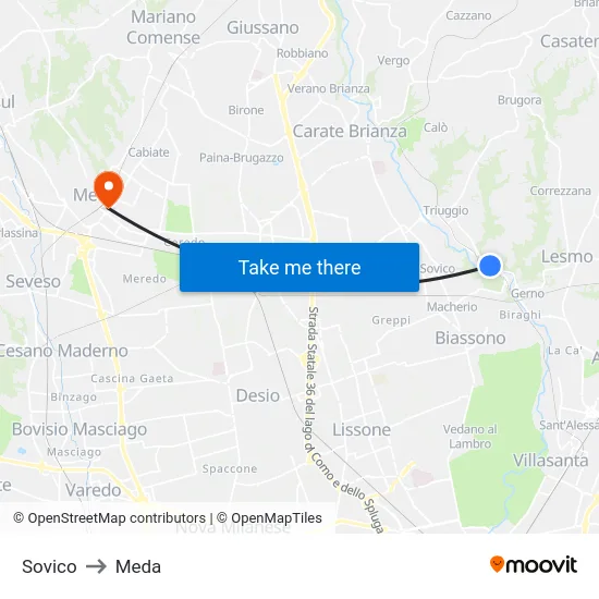 Sovico to Meda map