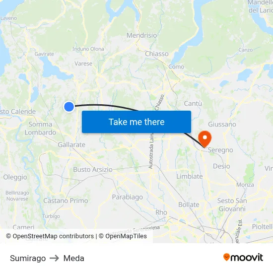 Sumirago to Meda map