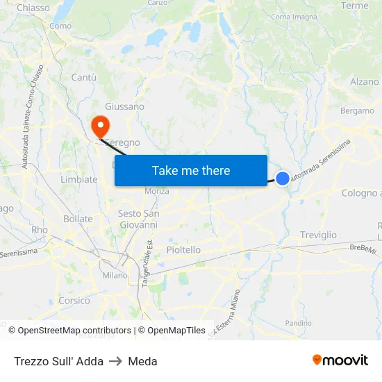 Trezzo Sull' Adda to Meda map