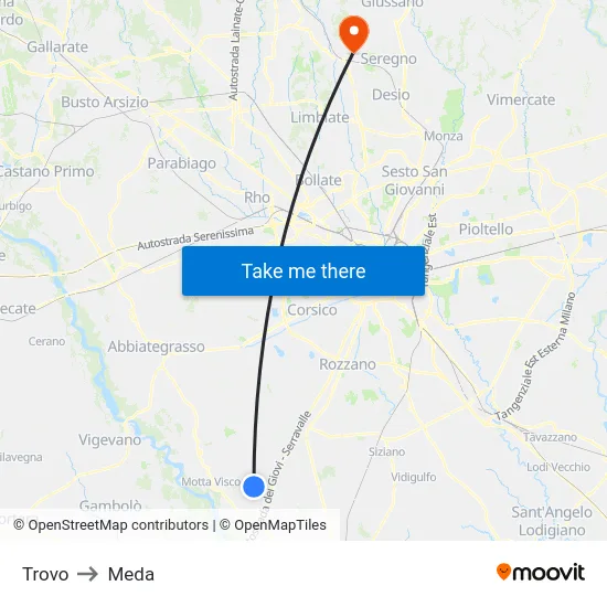 Trovo to Meda map