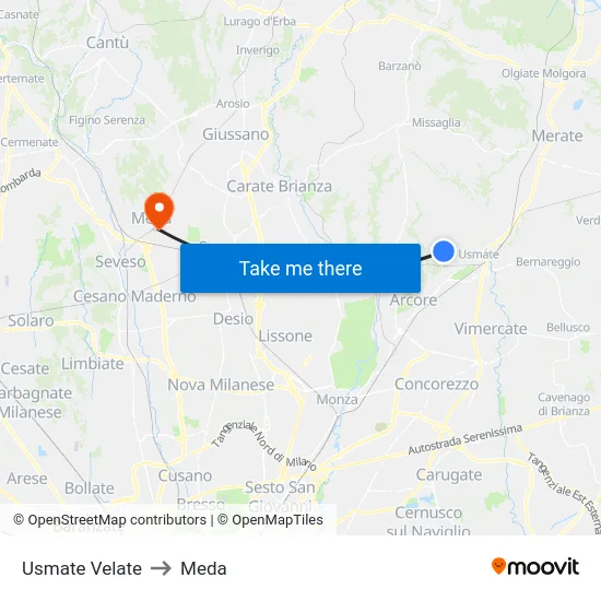 Usmate Velate to Meda map