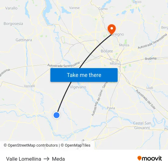 Valle Lomellina to Meda map