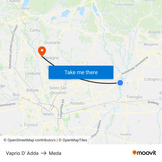 Vaprio D' Adda to Meda map