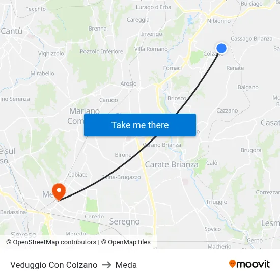 Veduggio Con Colzano to Meda map